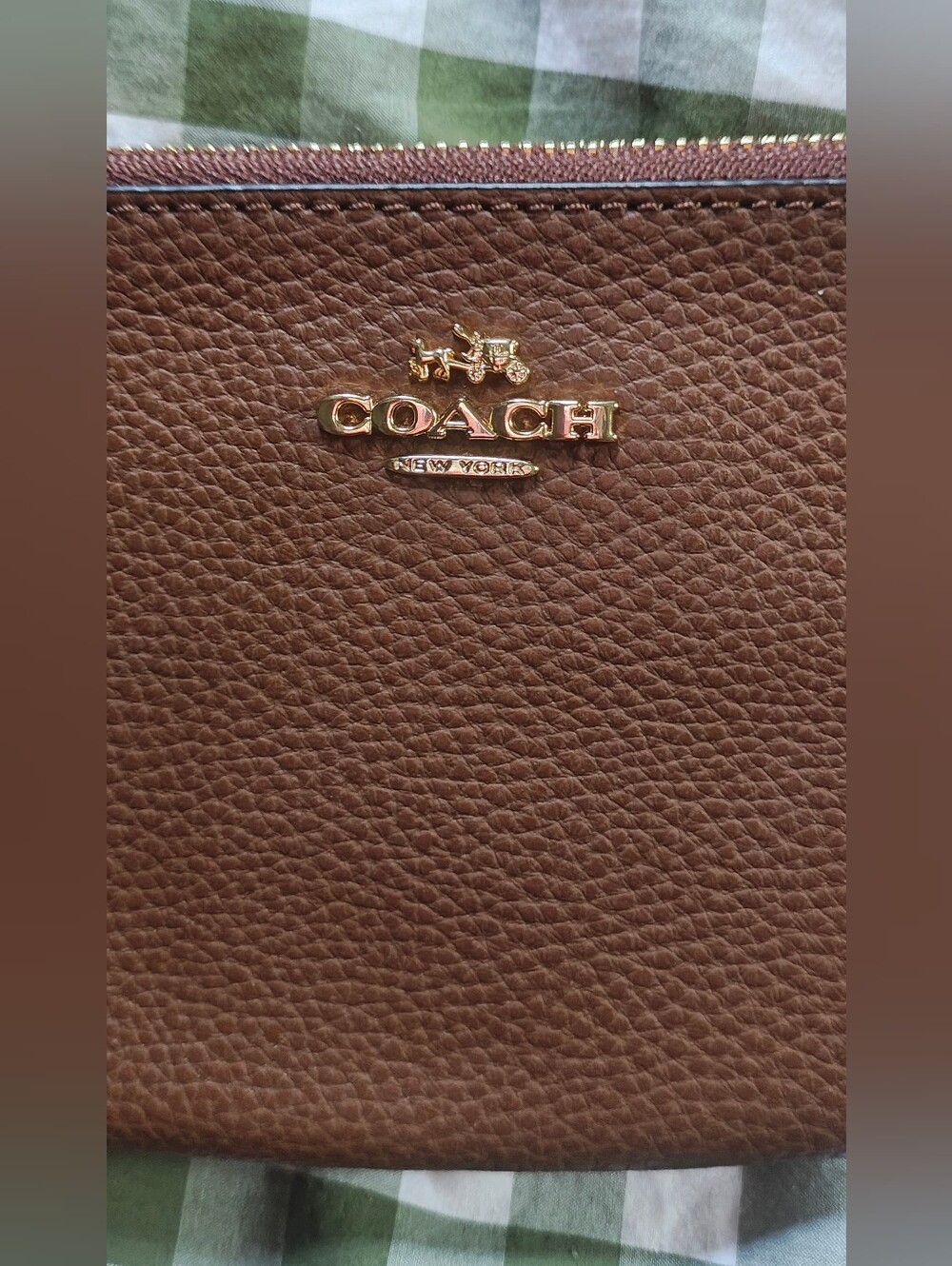 Coach Saddle Brown Leather Pouch with Gold Emblem Double zip - Picture 2 of 6